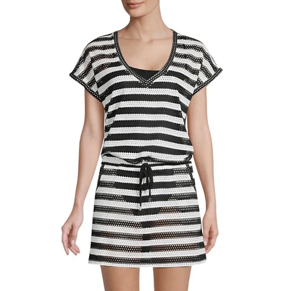 calvin klein crochet dress Calvin Klein Crochet Beaded Mini Dress In Maya Blue / Adrenaline Rush - 65%  Off